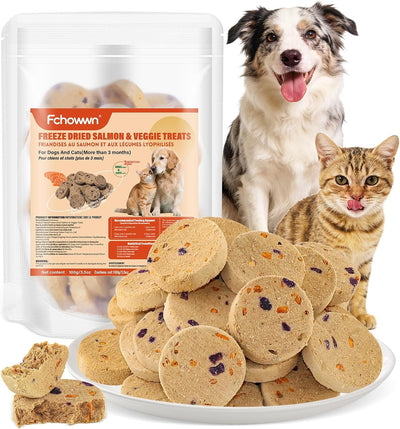Golosinas salmón y verduras deshidratadas 3.52oz para mascotas
