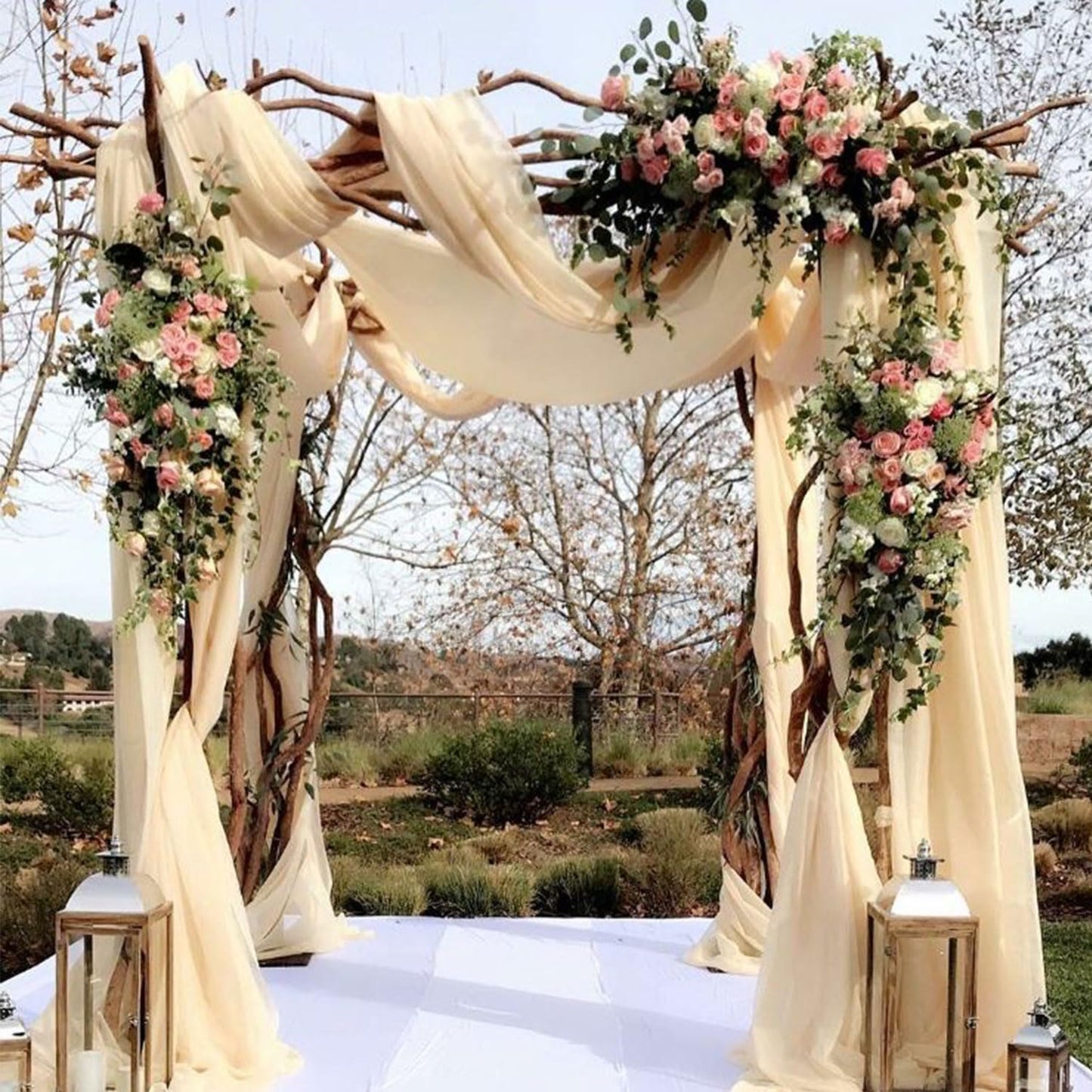 2 Cortinas arco boda 20ft x28pulg gasa transparente champán