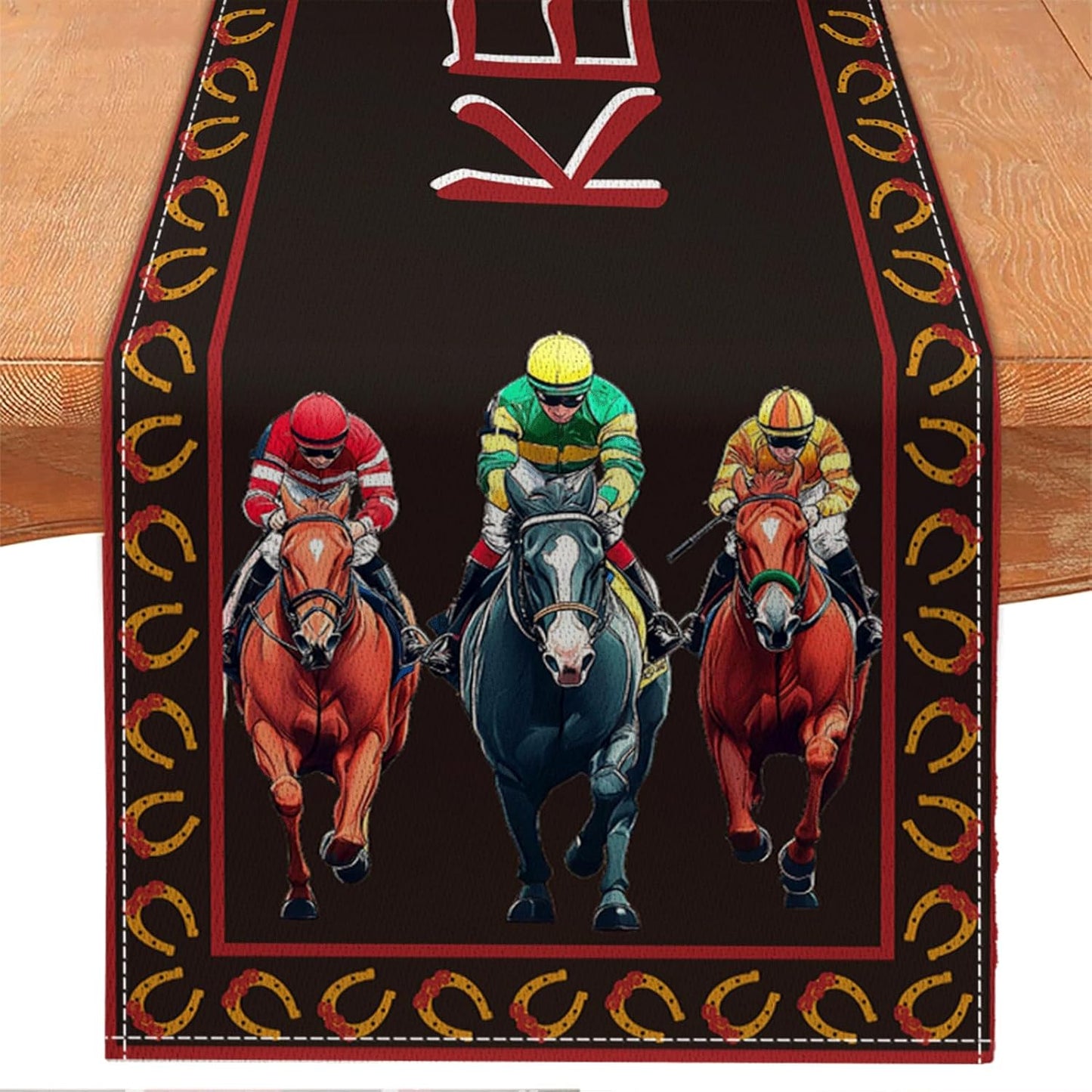 Table runner de caballo de carreras para mesa 13x72 pulgadas negro y rojo