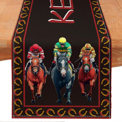 Table runner de caballo de carreras para mesa 13x72 pulgadas negro y rojo