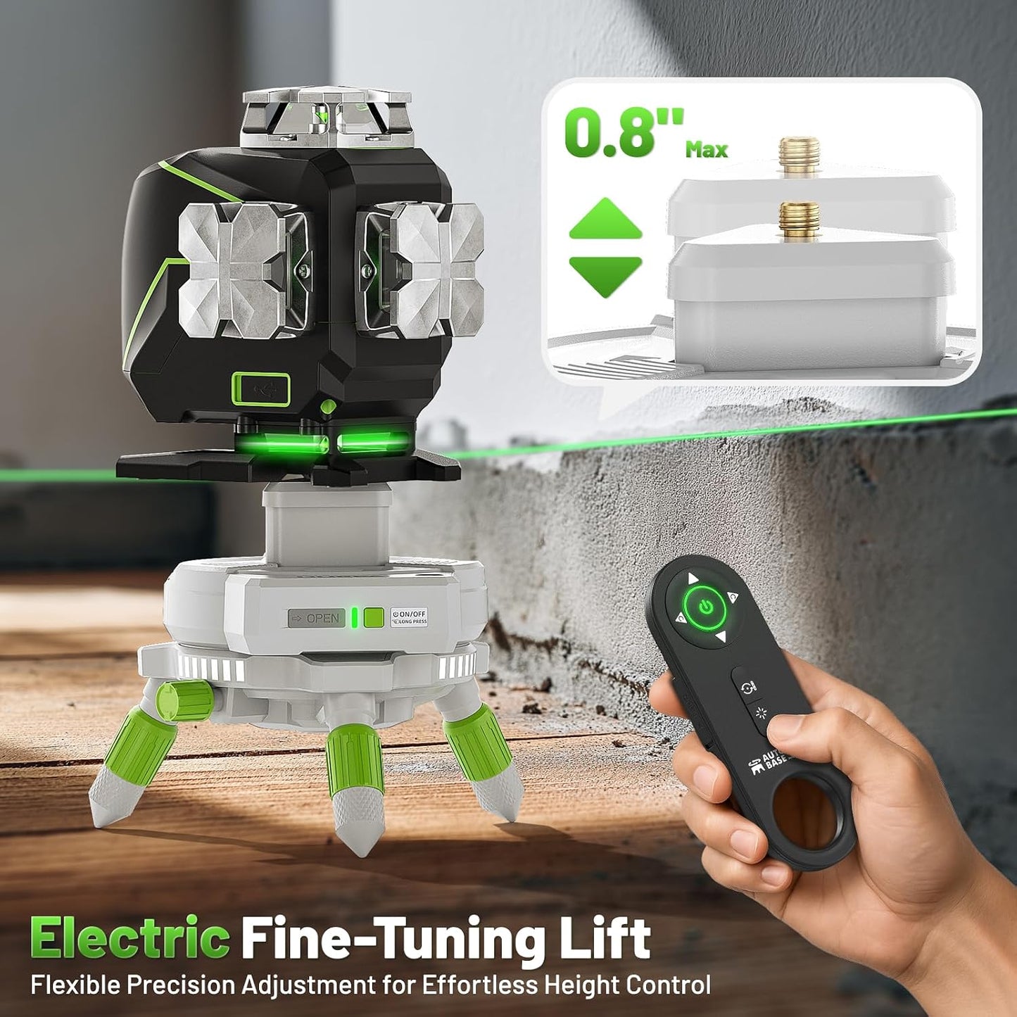 Base eléctrica giratoria para nivel láser control remoto ajustable