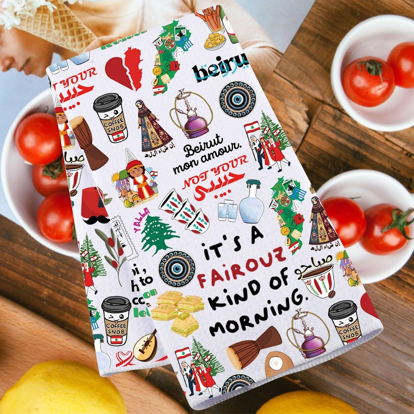 Toalla cocina café árabe libanés regalo temático