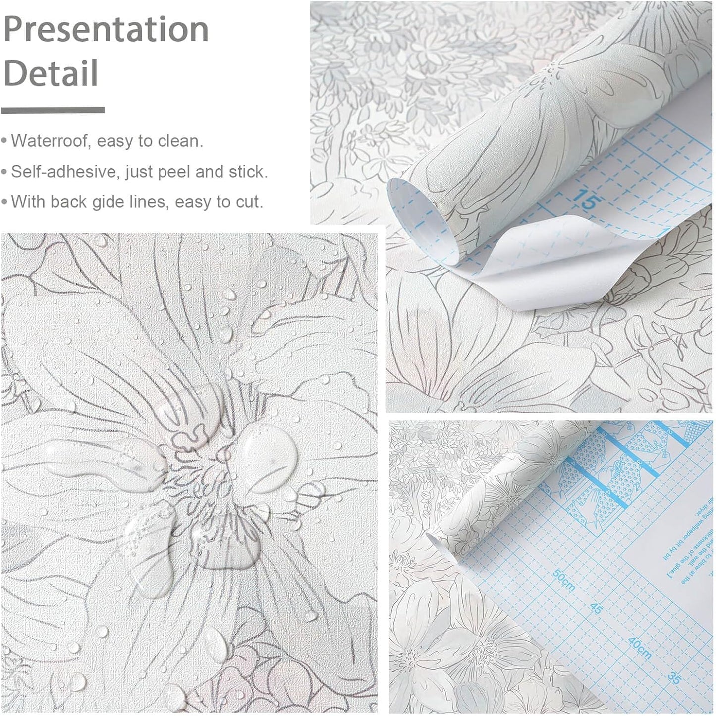 Papel tapiz floral autoadhesivo extraíble gris/rosa vintage