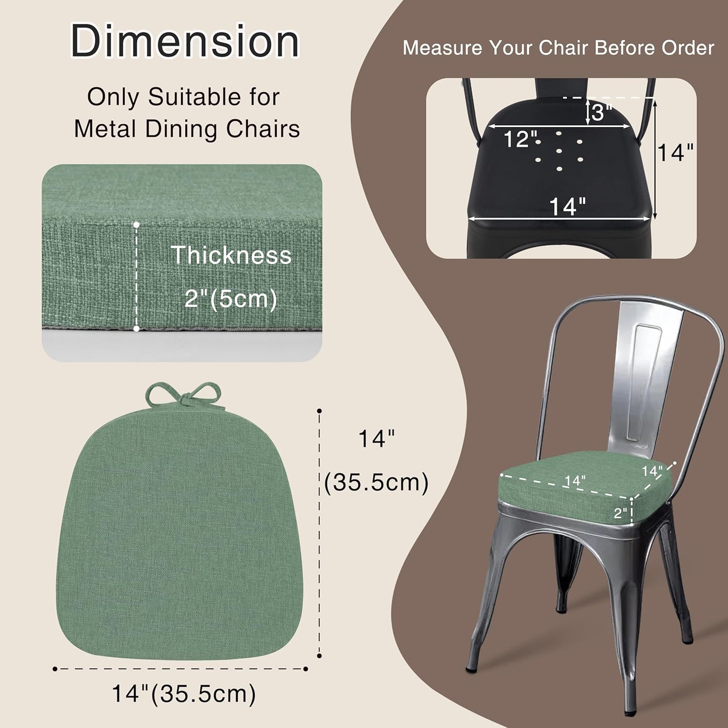 Set 4 cojines silla comedor 14x14pulg antiderrap