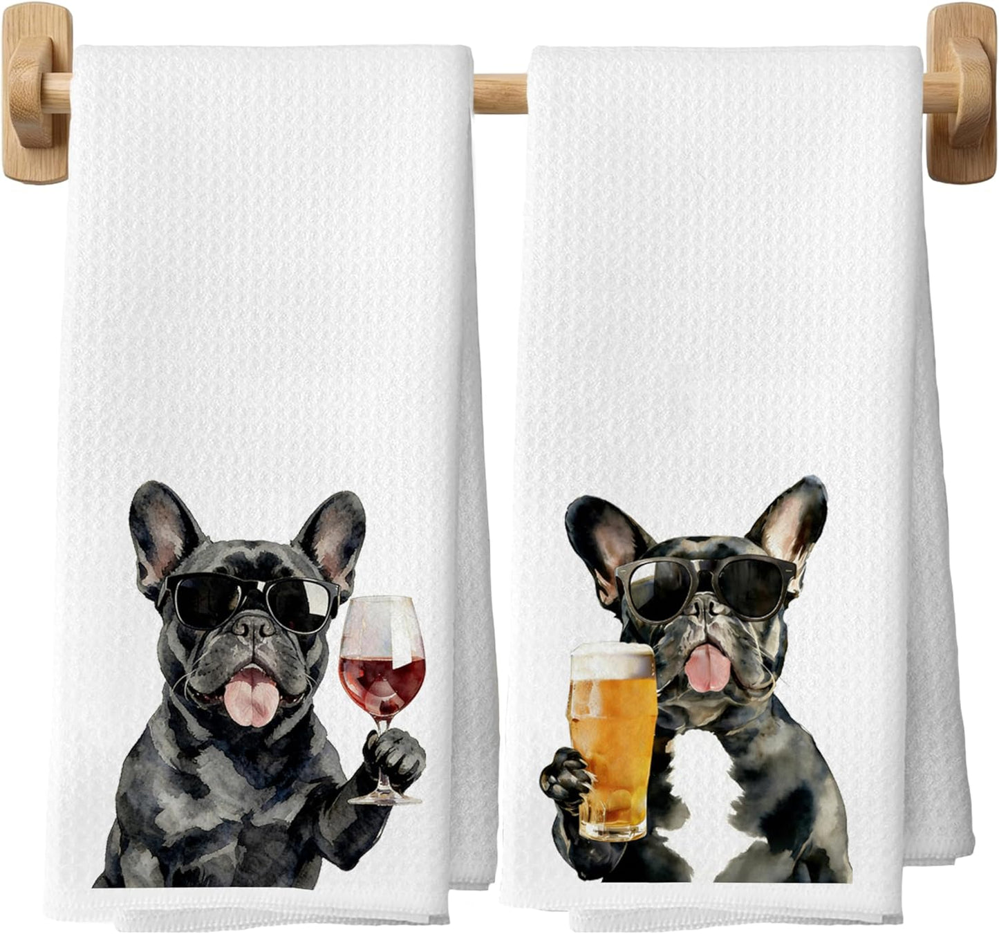 Toallas de cocina con perro francés decorativas 16x24 pulgadas set de 2