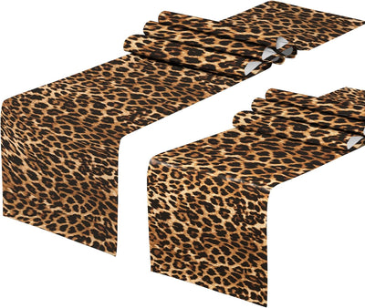 Caminos de mesa de lino con estampado de leopardo estilo rústico 71 x 13 pulgadas
