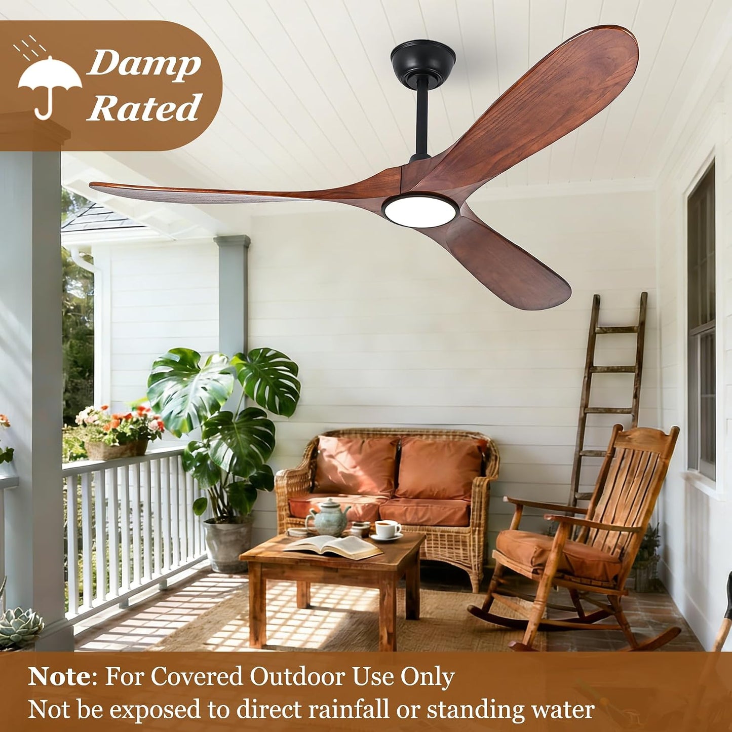 Ventilador techo 52pulg madera luces control remoto nogal