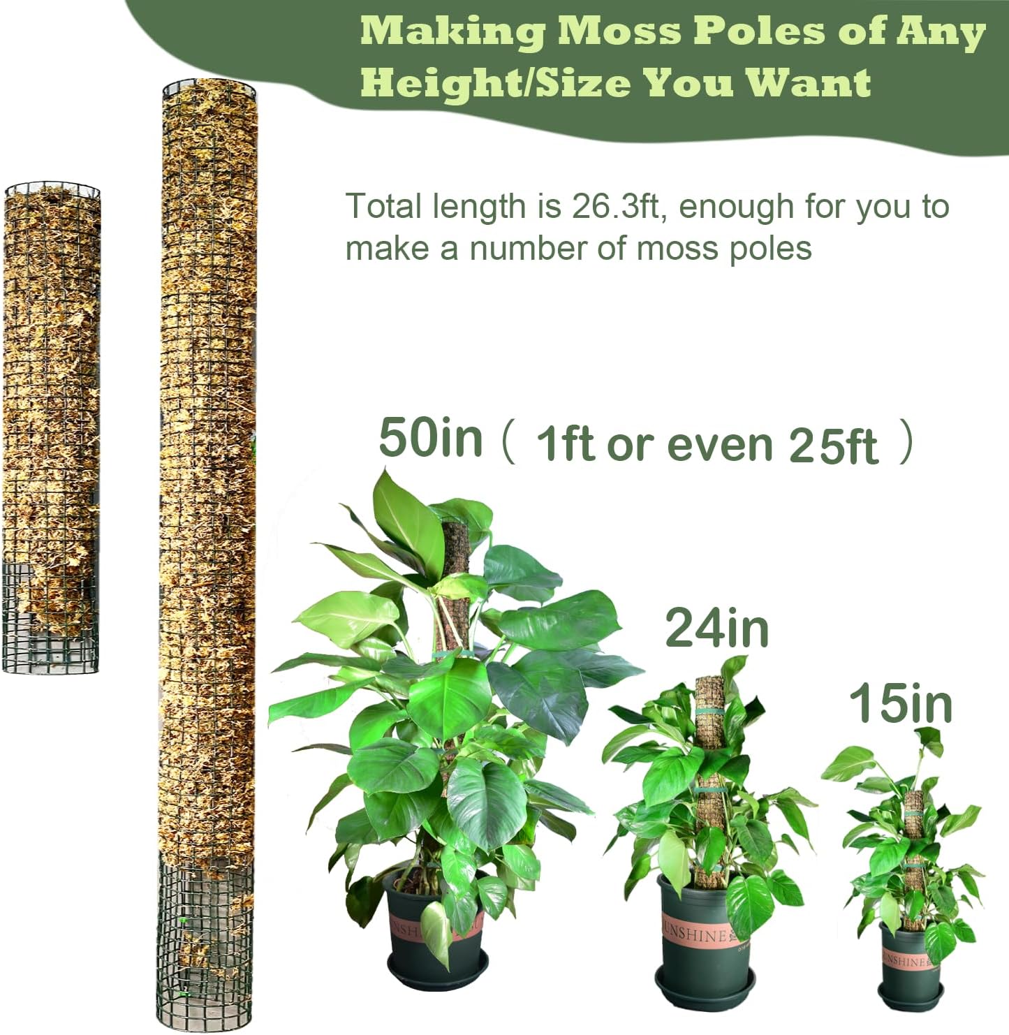 Kit poste musgo metal 26.3ft para Monstera 8 pzas malla acero