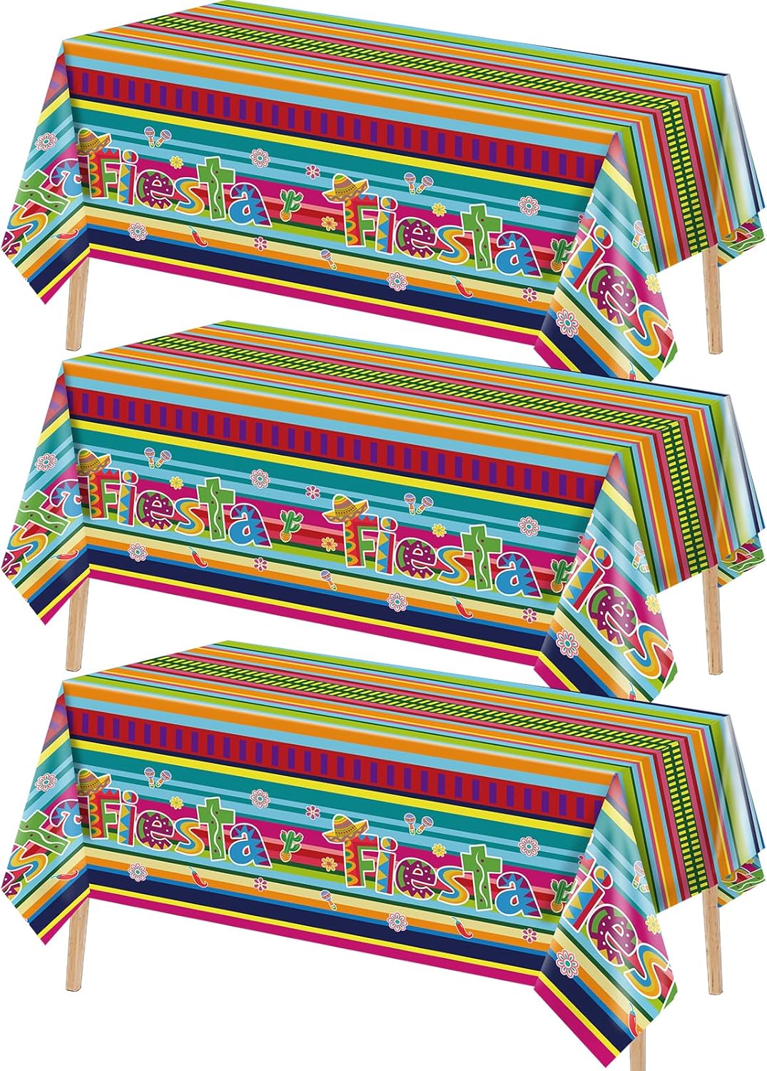 Mantel de plástico con estampado Cinco de Mayo 3 piezas para fiestas mexicanas