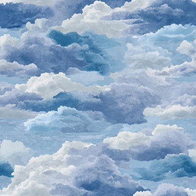 Papel tapiz acuarela Cloudscape autoadhesivo azul y blanco 17.7x118