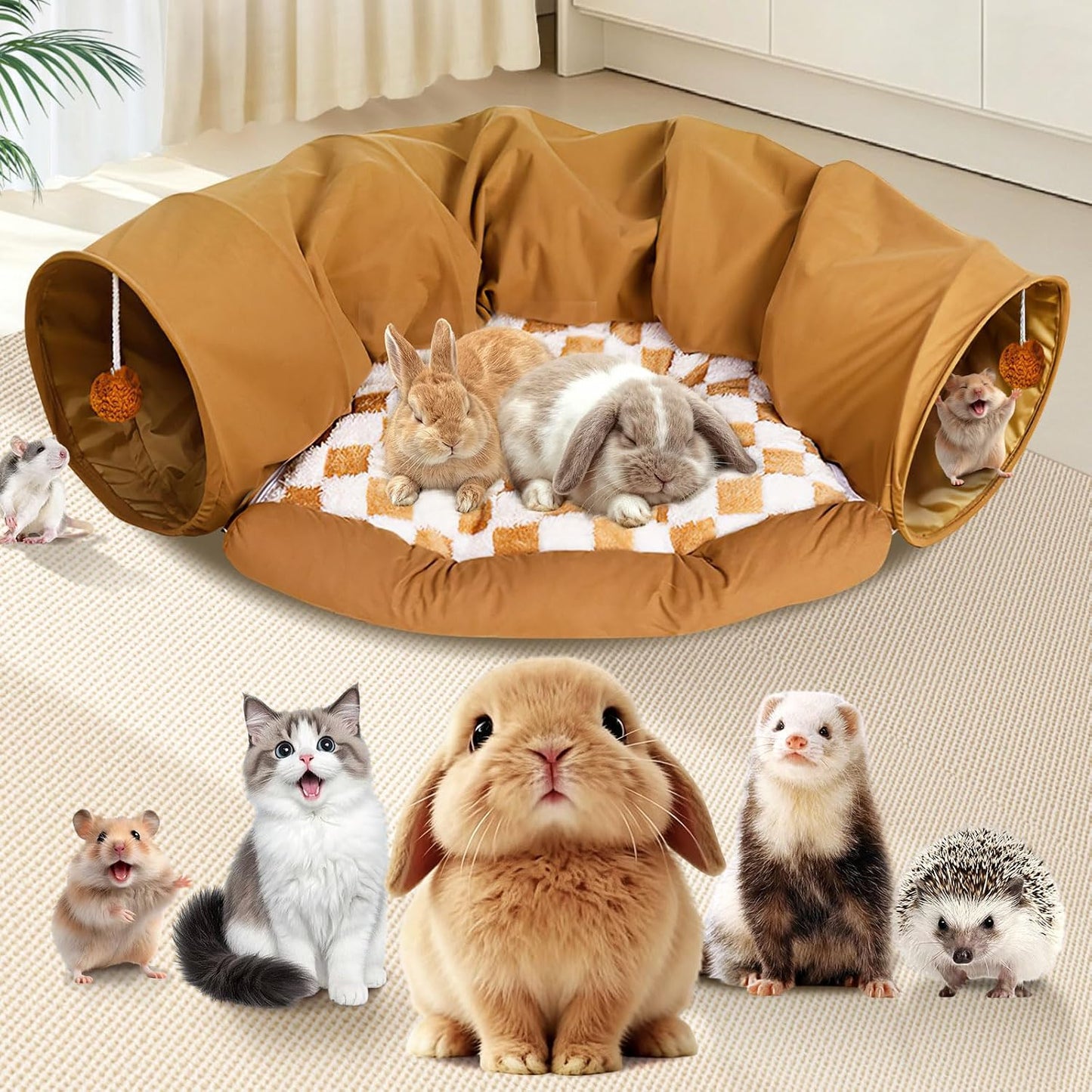 Cama túnel conejo 2en1 plegable lavable tapete extraible