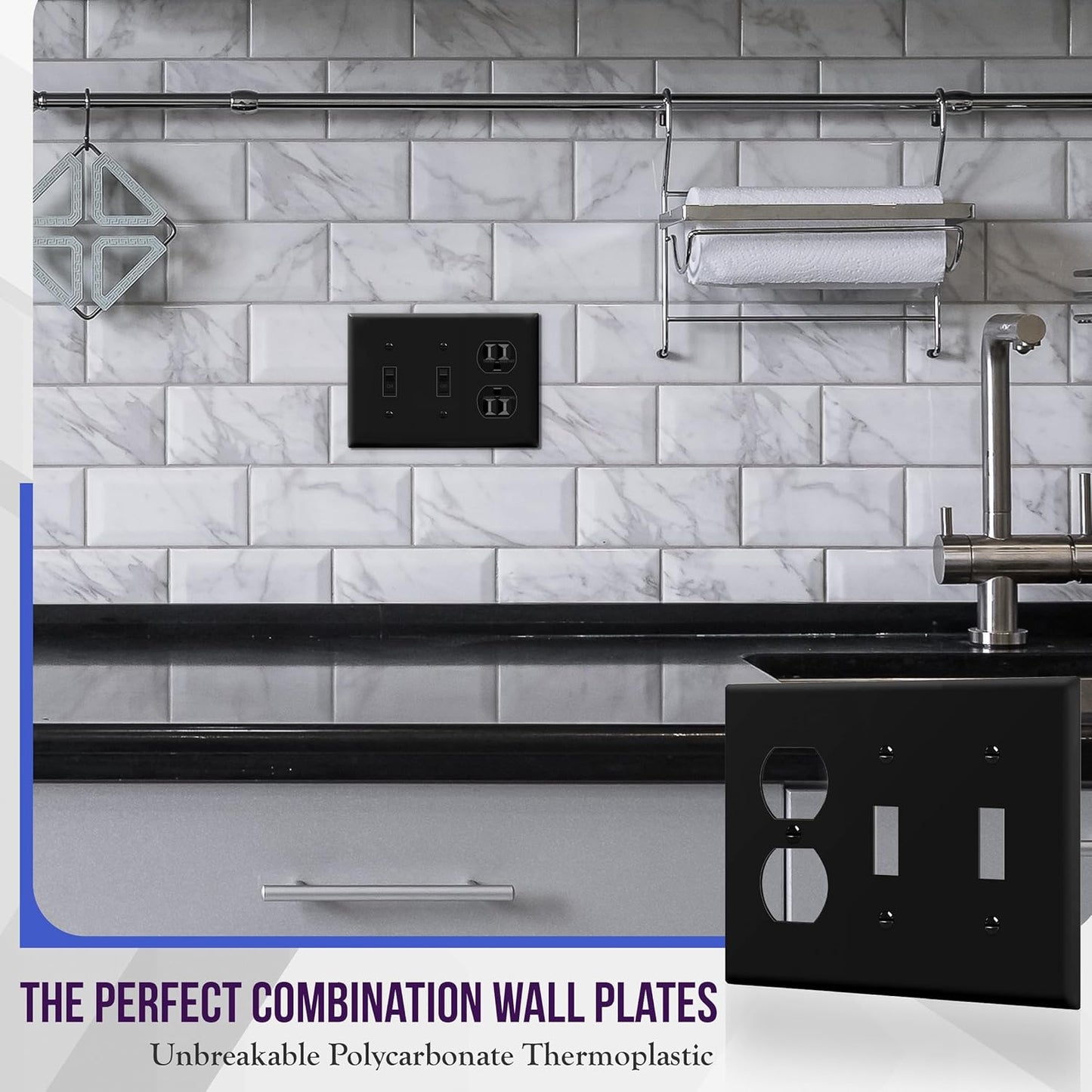 Placa pared triple banda interruptor palanca doble 4.5x6.38pulg