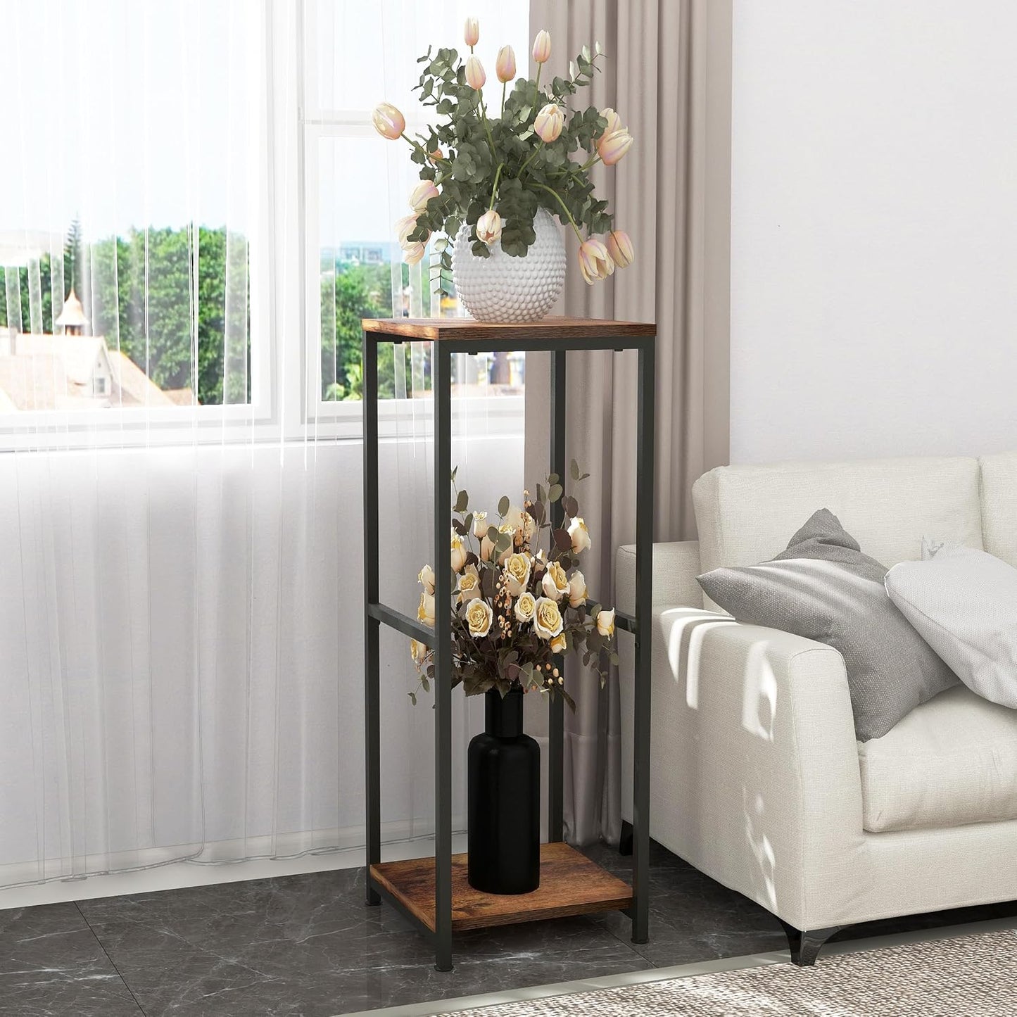Soporte estante macetas madera 32pulg sala jardín marrón