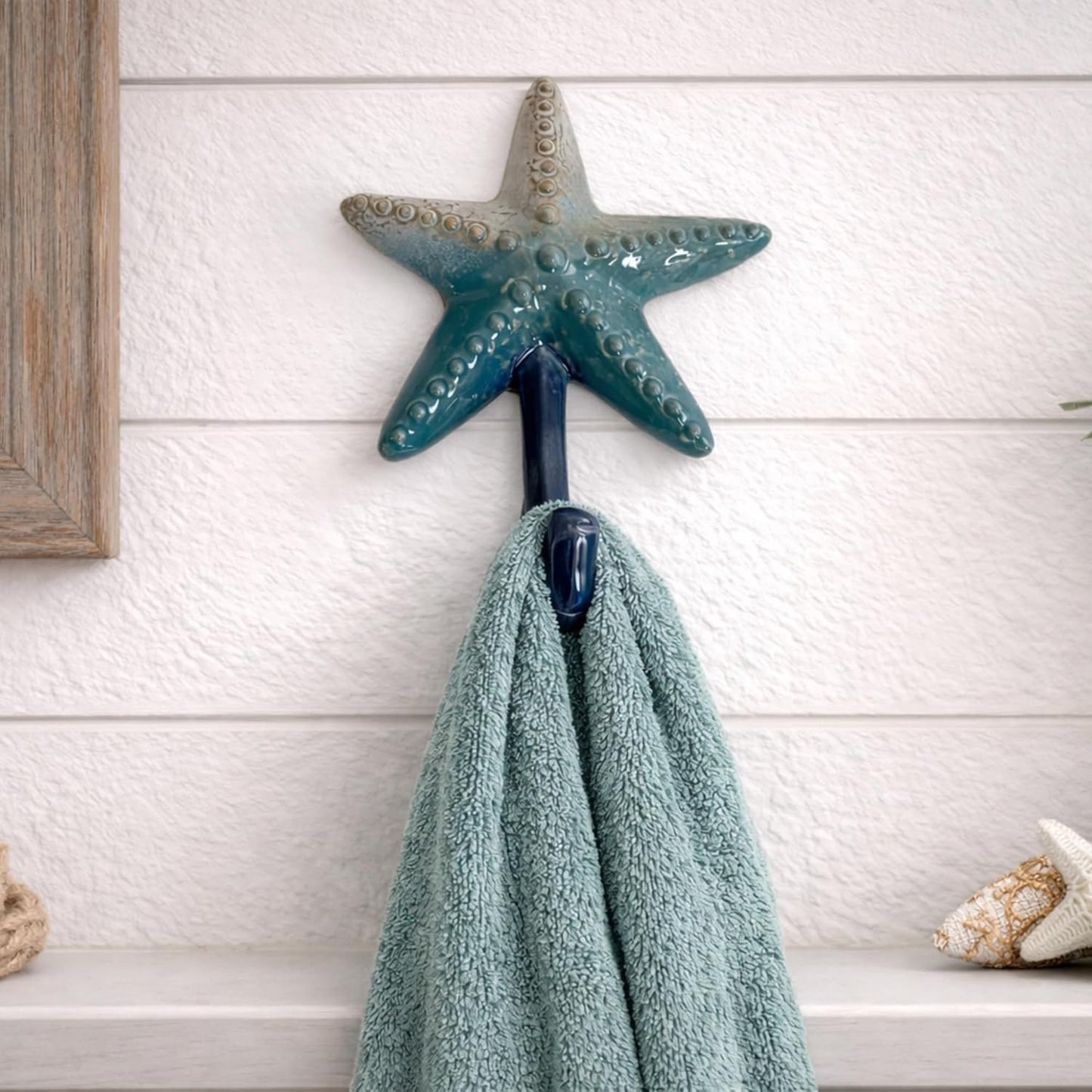 Gancho pared cerámica estrella mar para baño cocina
