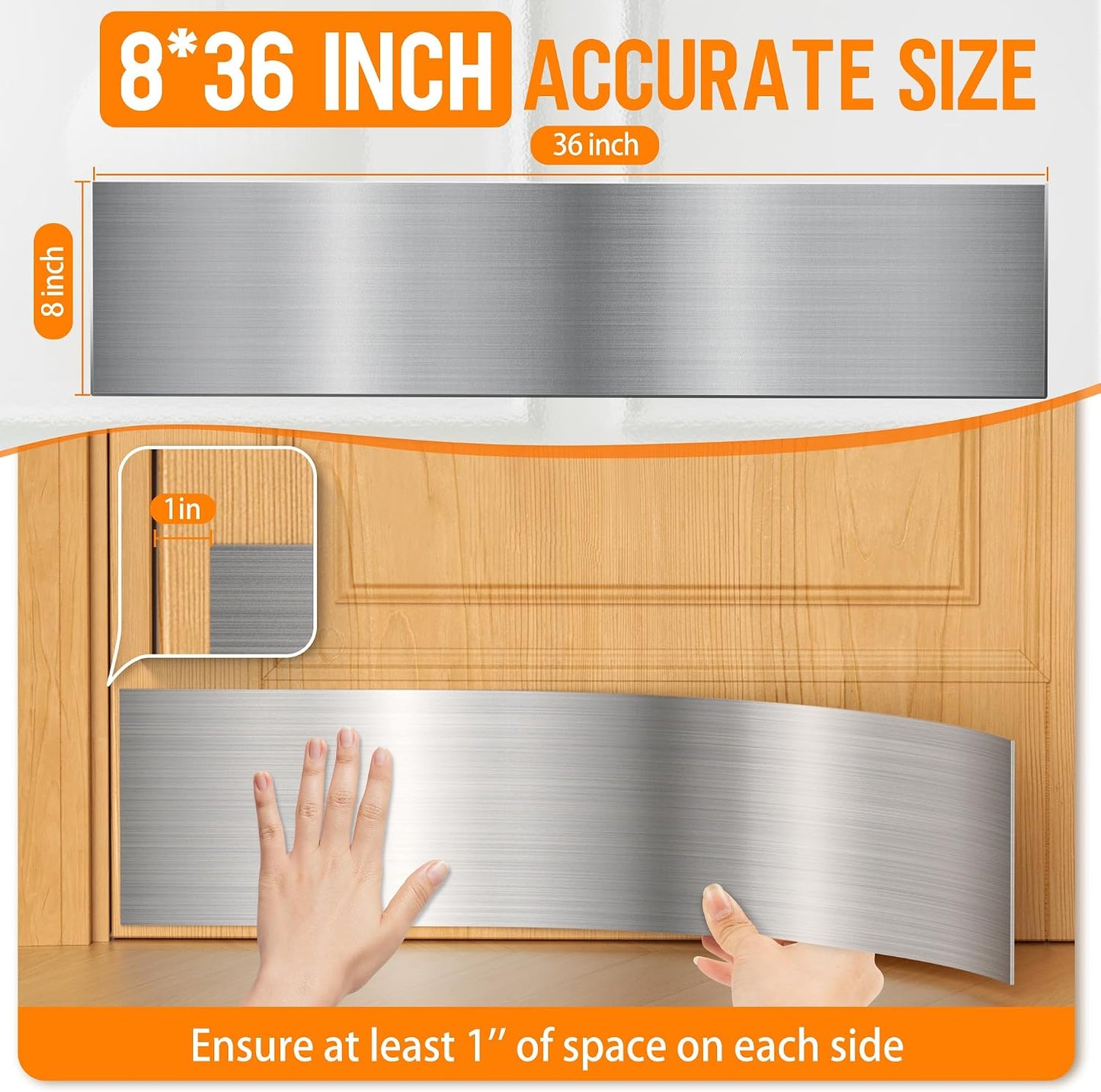 2 Placas Puerta 8x36pulg Autoadhesivas Acero Inox