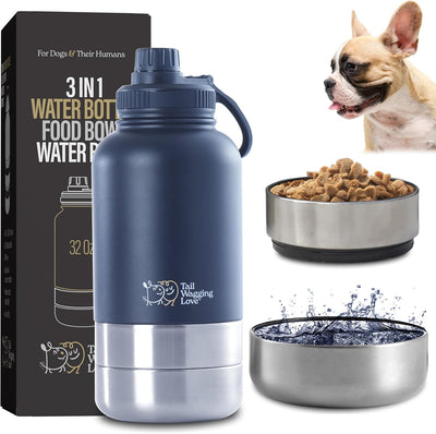 Botella agua 32oz acero inox 3en1 para humano y mascota con cuencas