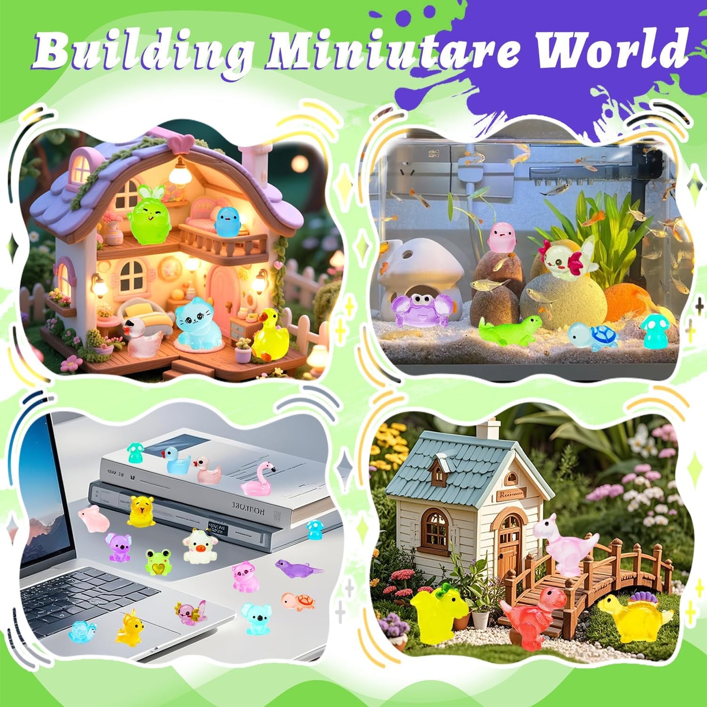 Pack 150 pzas mini animales resina figuras luminosas decoración