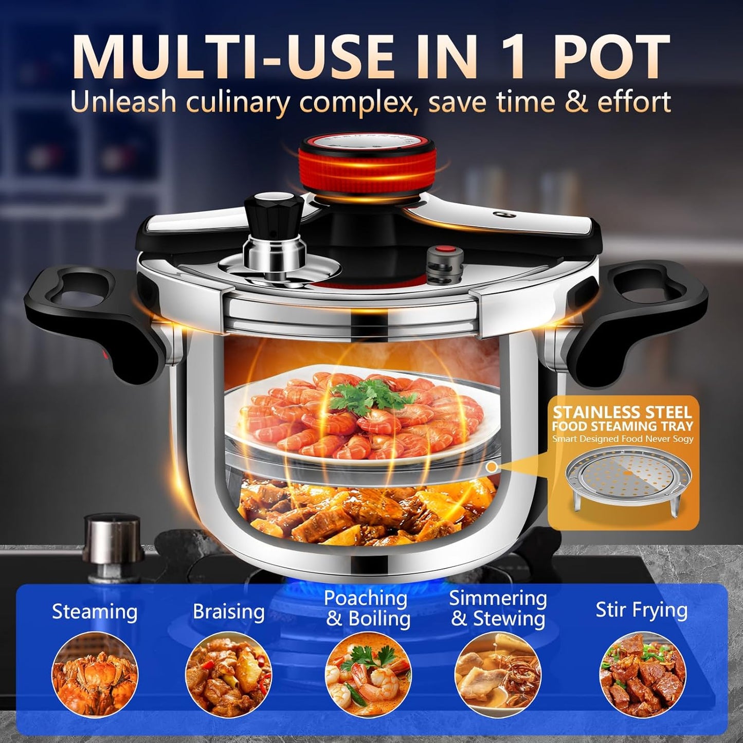 Olla presión acero inox 4qt para estufa comercial