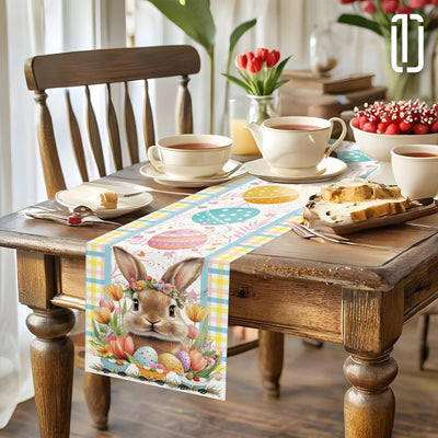 Decoración mesa Pascua conejo tulipán cuadriculado 13x72pulg
