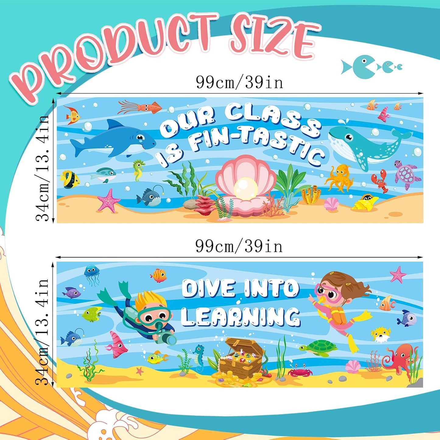 2 Carteles Oceánica 1x3ft Telón Fondo Aula Escuela
