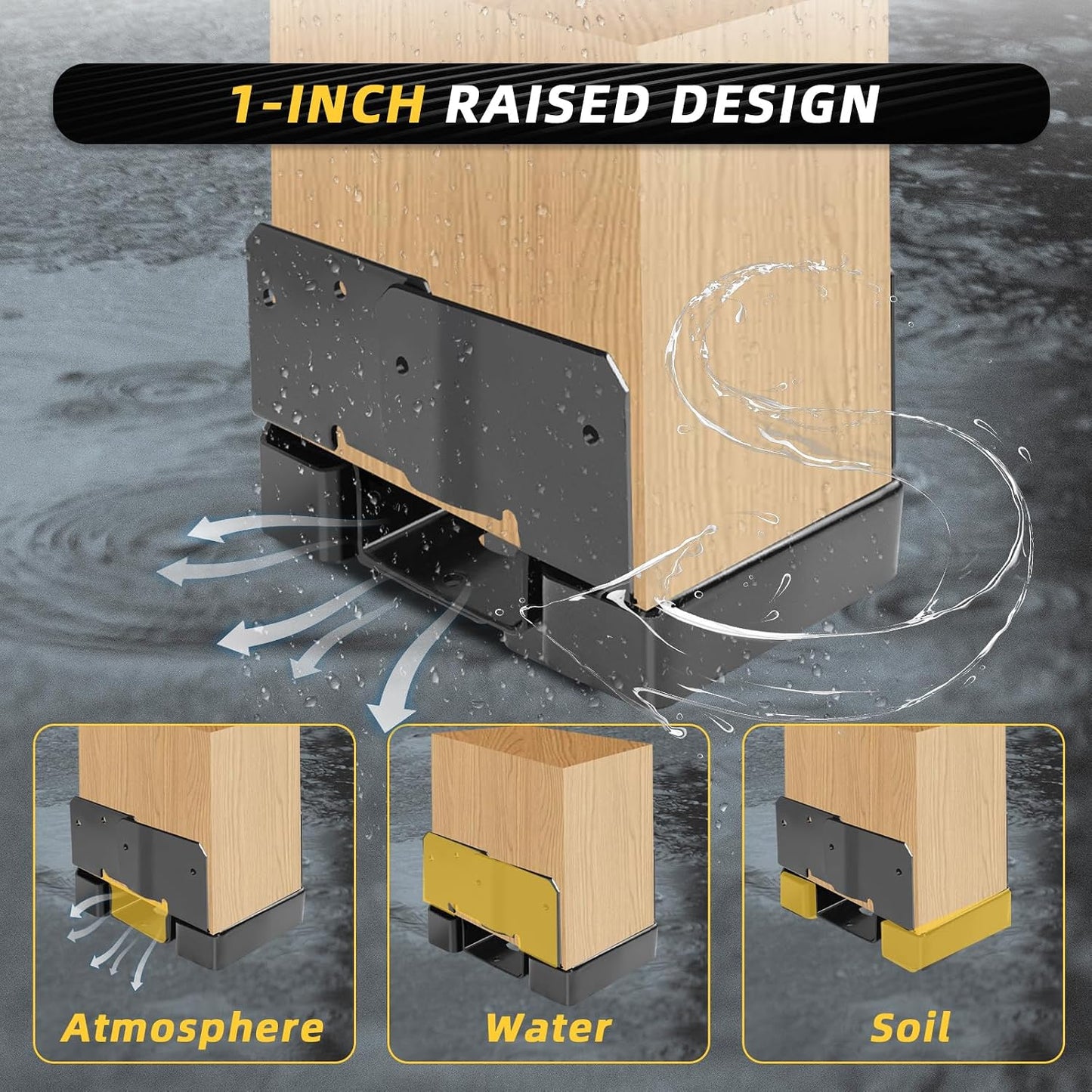 10 Soportes Base Poste 4x6 Madera Valla Anclaje Negro