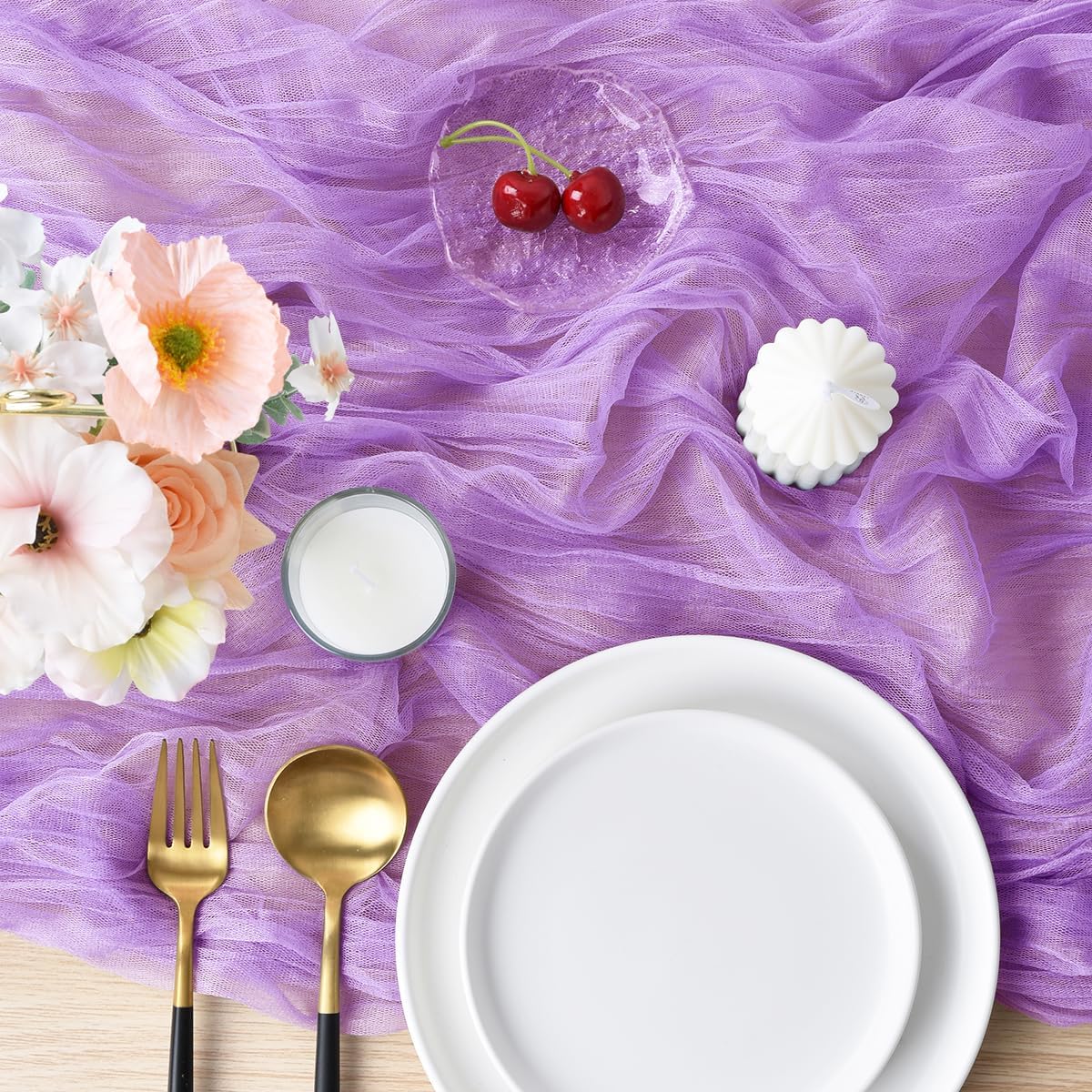 Camino mesa gasa lila 10ft rústico bohemio boda