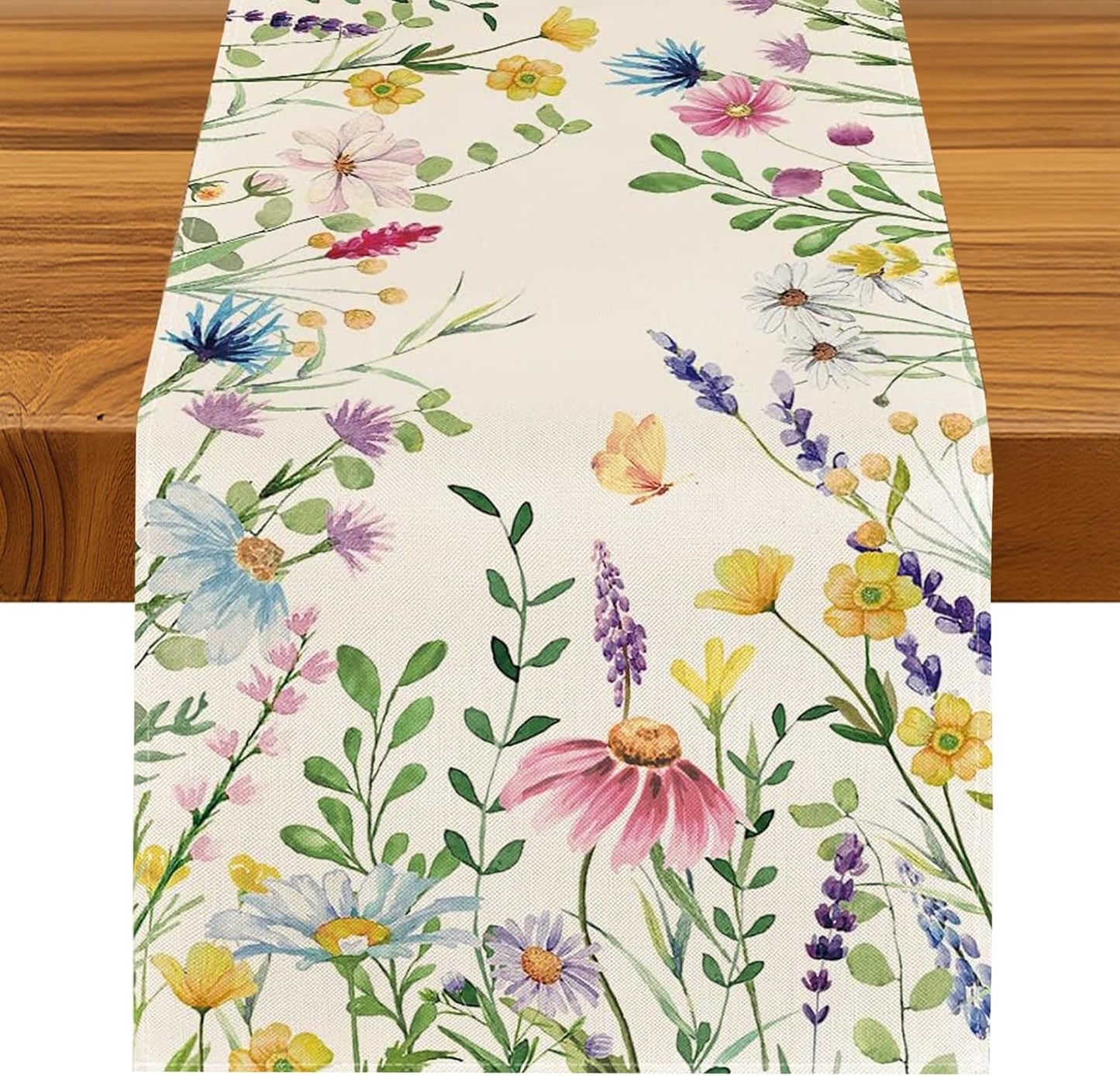 Camino de mesa floral primavera verano con margaritas lavanda 13 x 72 pulgadas