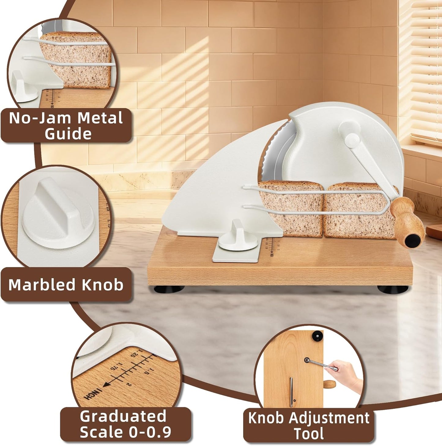 Cortador pan manual masa madre ajustable crema