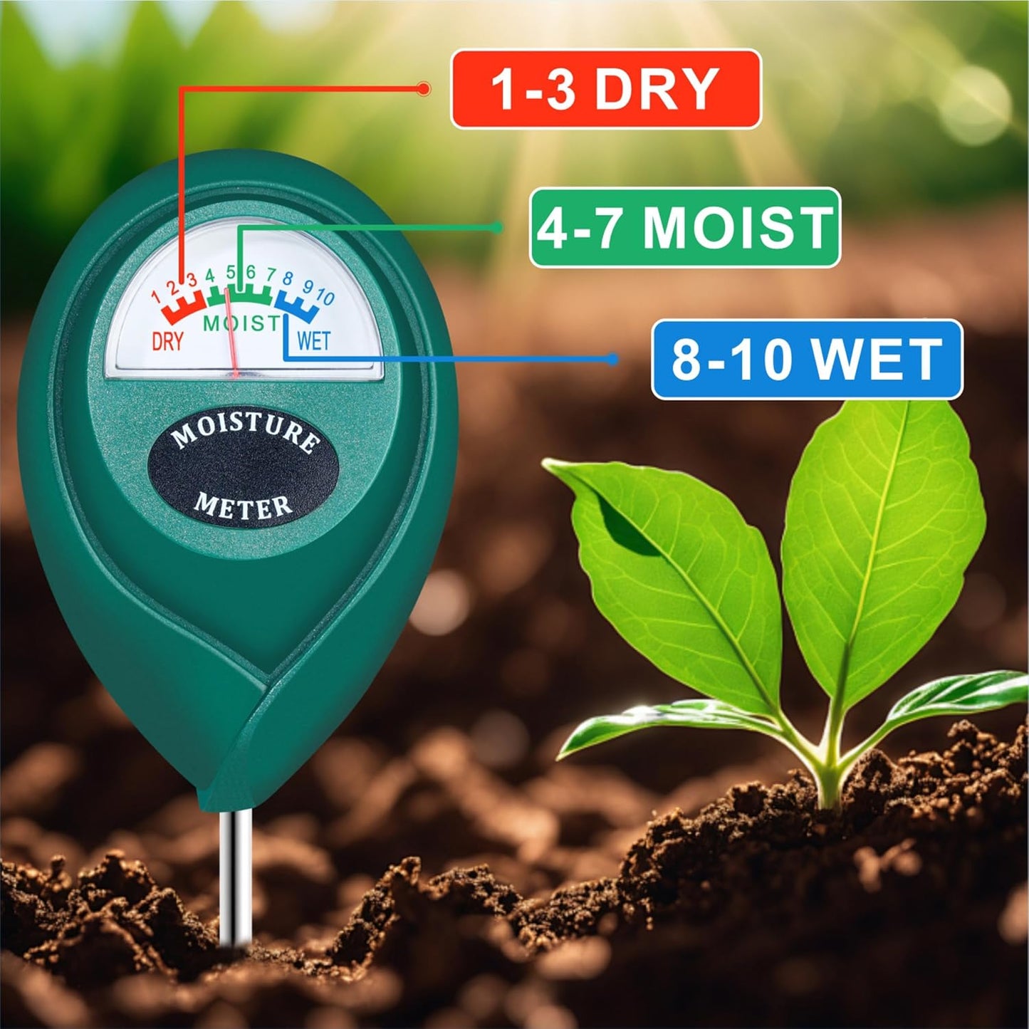 Sensor humedad suelo profundo para plantas y jardinería 2 pzas