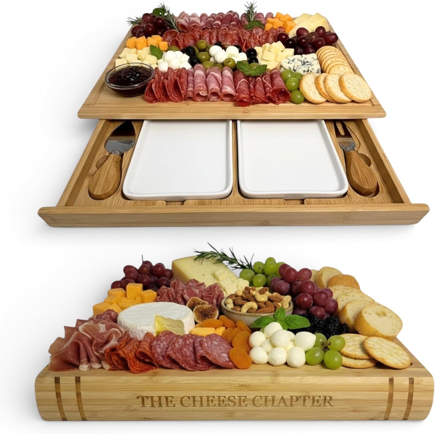 Tabla de embutidos y queso bambú cajón deslizante