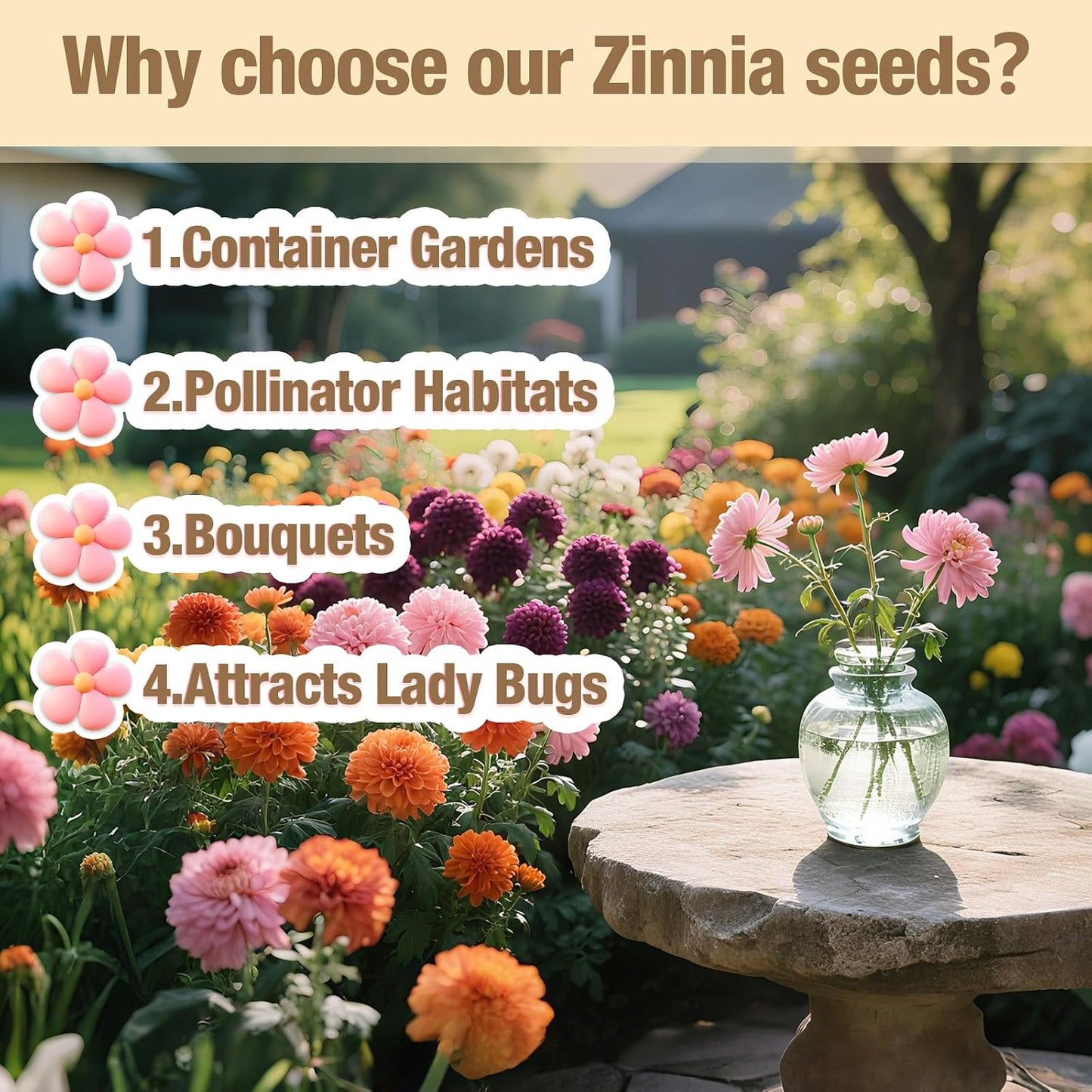 Semillas Zinnia colores mixtos 2oz para jardín