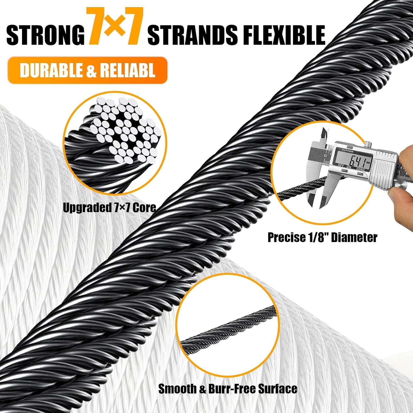 Cable acero inox T316 220ft 1/8pulg para barandilla valla escalera