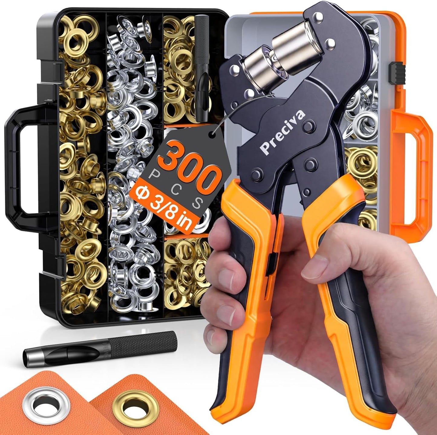 Kit ojales 3/8pulg 300 piezas dorado plateado