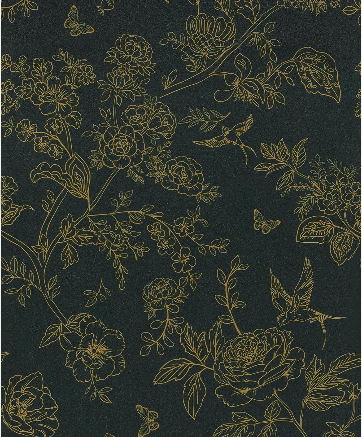 Papel tapiz floral verde oscuro dorado autoadhesivo