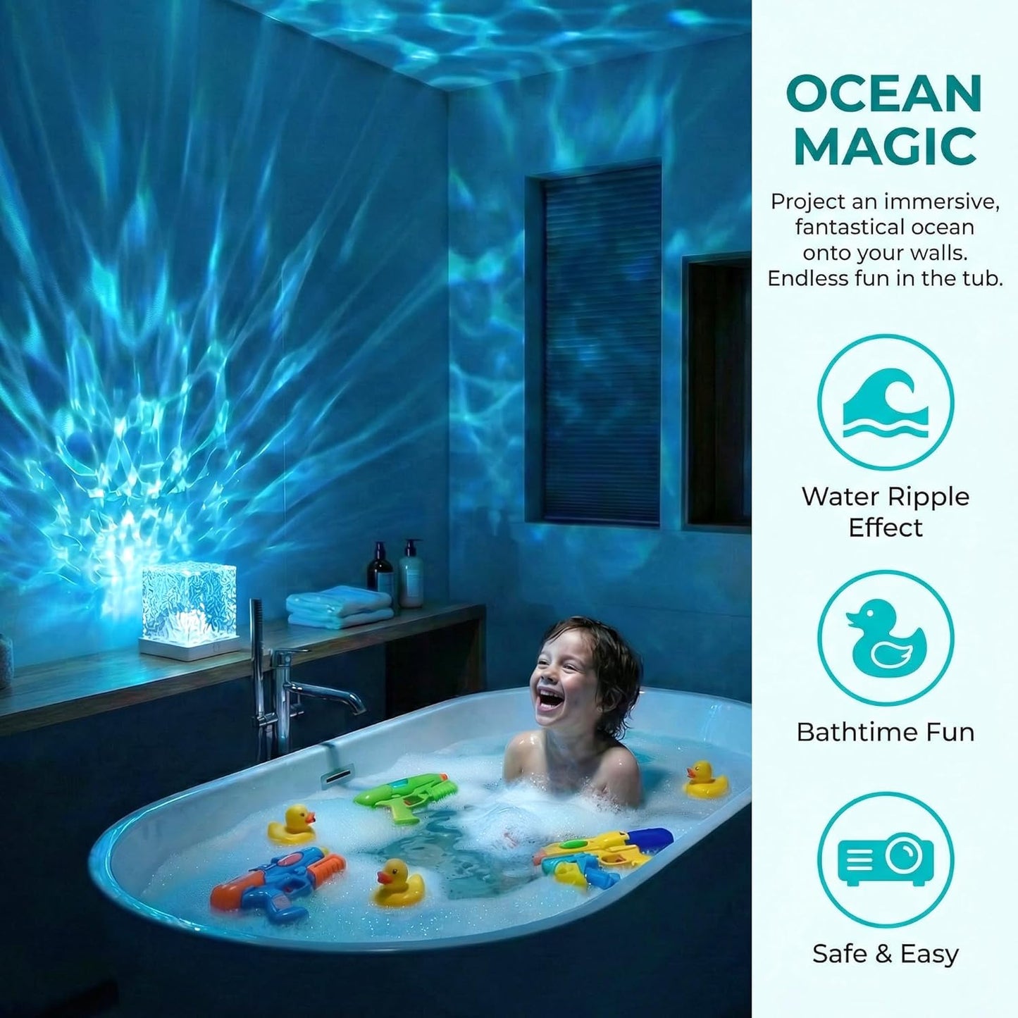 Luz baño impermeable para niños con proyector RGBW
