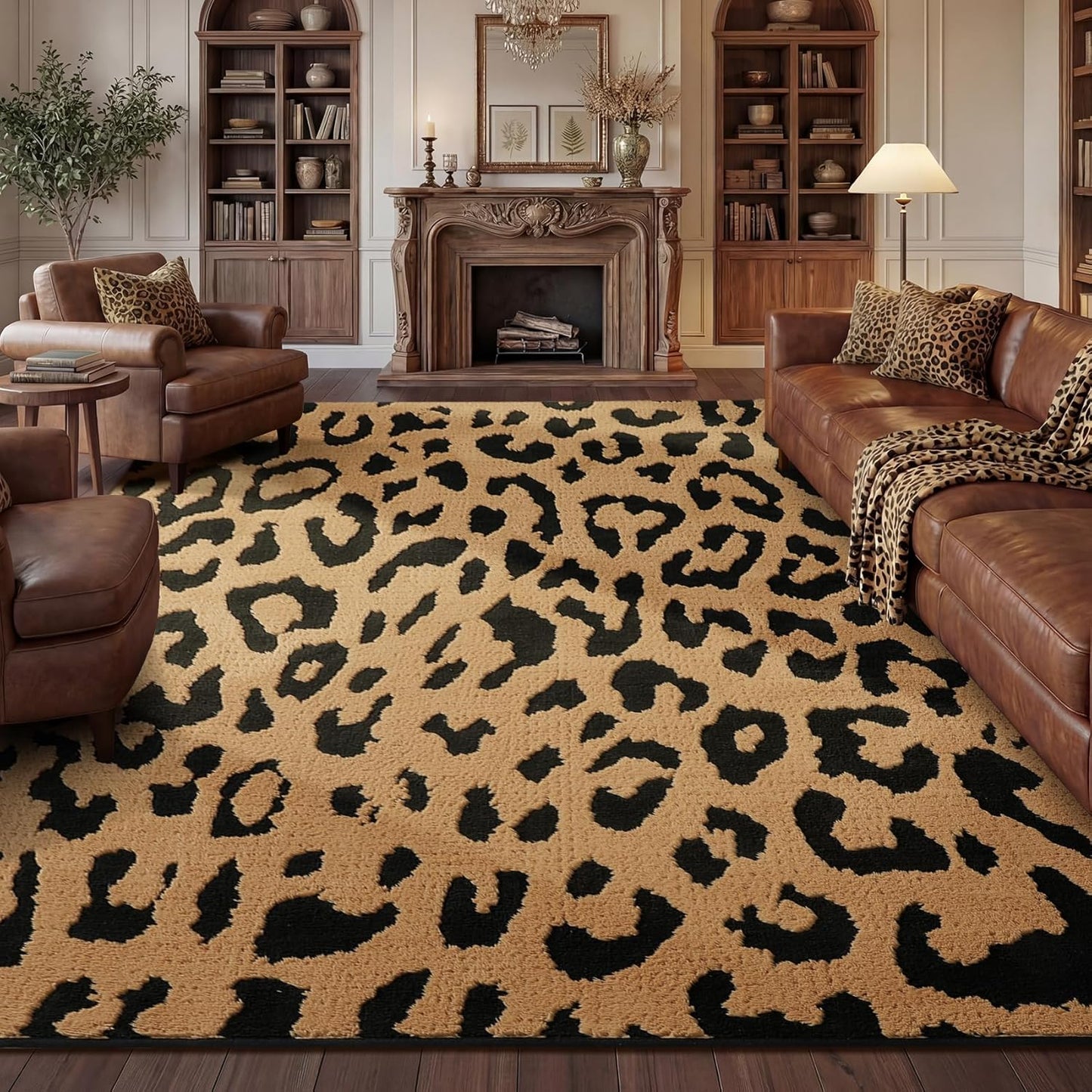 Alfombra leopardo 8x10ft felpa suave antideslizante sala dormitorio