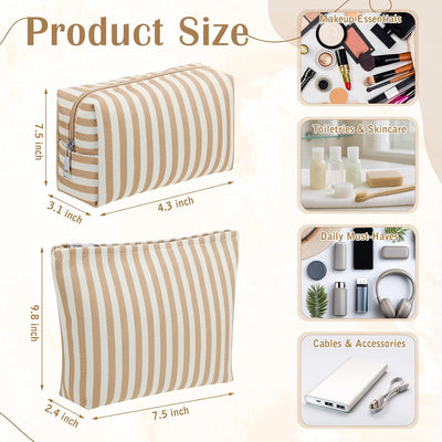 2 Pzas Bolsas Maquillaje Canvas Estampado Khaki para Viaje