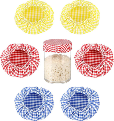 6 fundas tela cuadros para tarros masa madre reutilizables