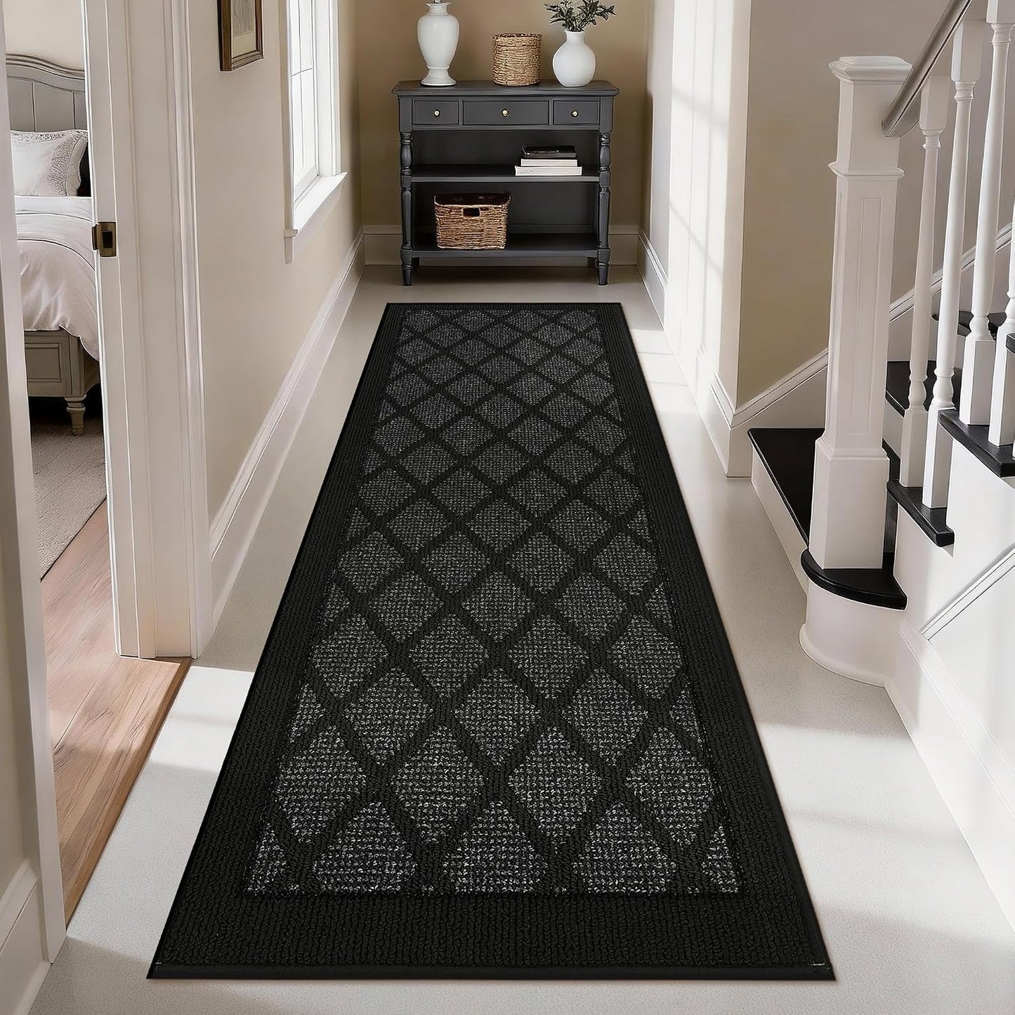 Alfombra pasillo 2x6ft lavable antideslizante patrón cuadros