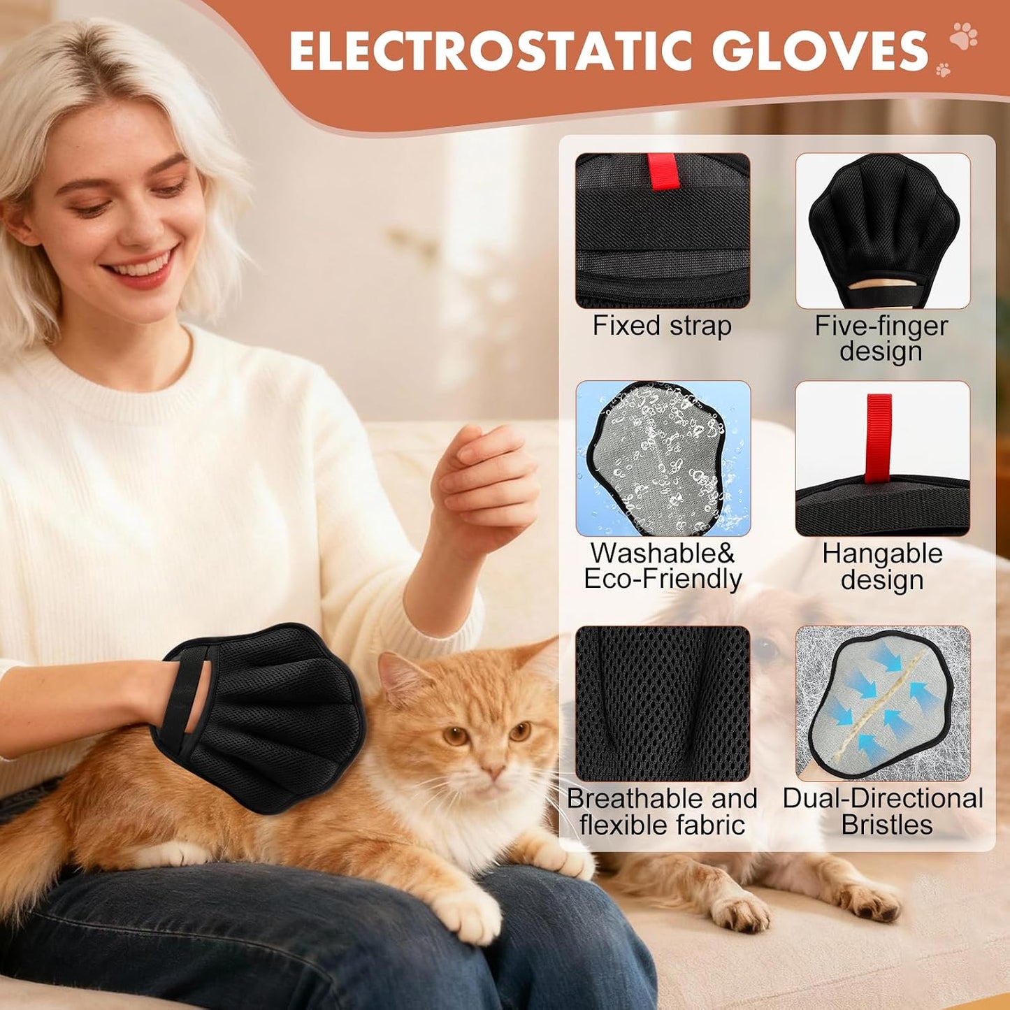 Guante electrostático para eliminar pelo de mascotas gatos perros