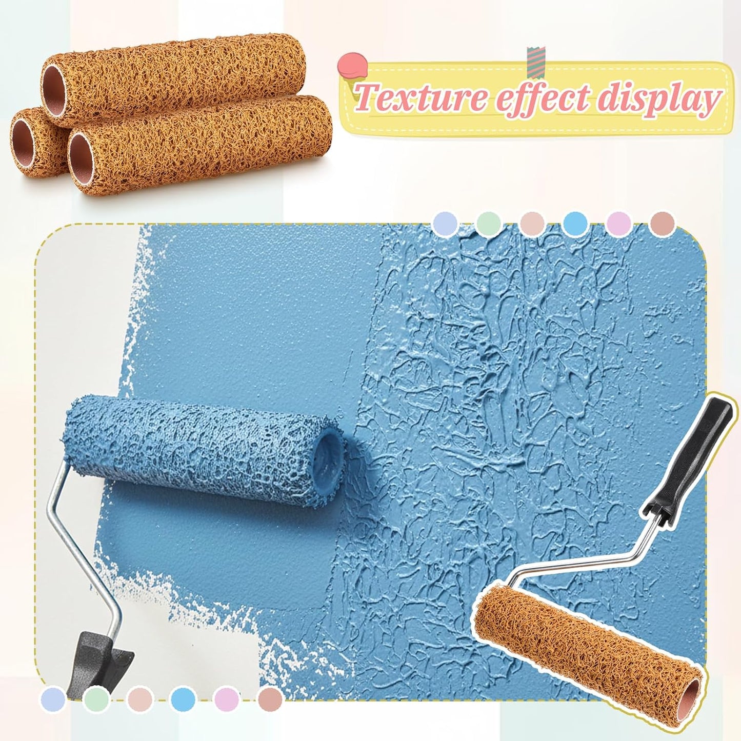 4 Pzas Rodillo Texturizado 9pulg Marrón Pintura Paredes