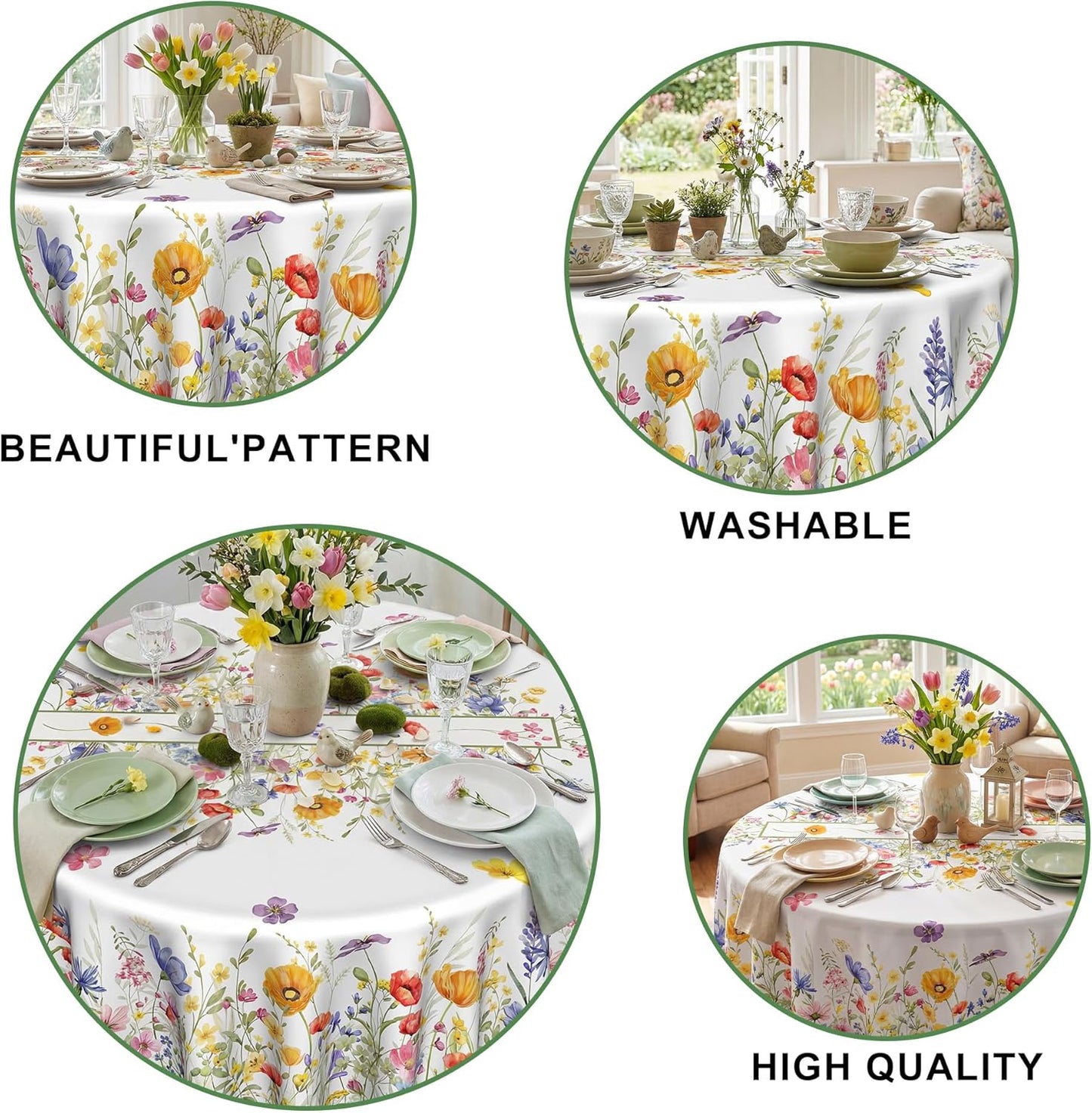 Mantel floral redondo de 52 pulgadas para hogar y picnic