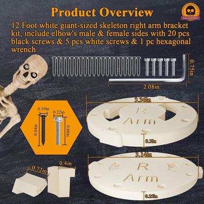 Kit soporte brazo esqueleto blanco gigante 12ft para Halloween