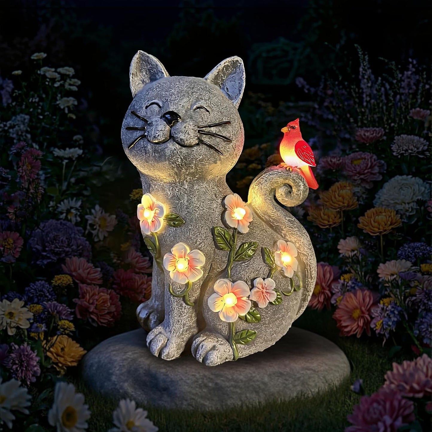 Estatua gato solar con luces LED resina impermeable