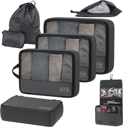 Set 8 Cubos Compresión Viaje Doble Cremallera Gris