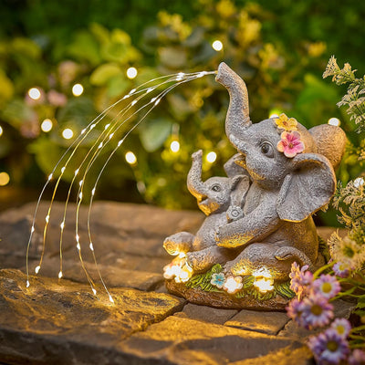 Estatua elefante jardín con suculentas luces LED impermeable