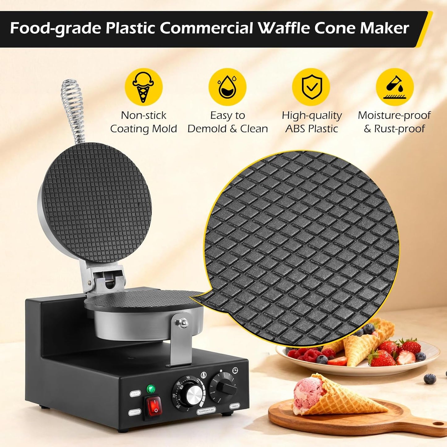 Makina de panqueques comercial 2400W doble cara y cono 1200W