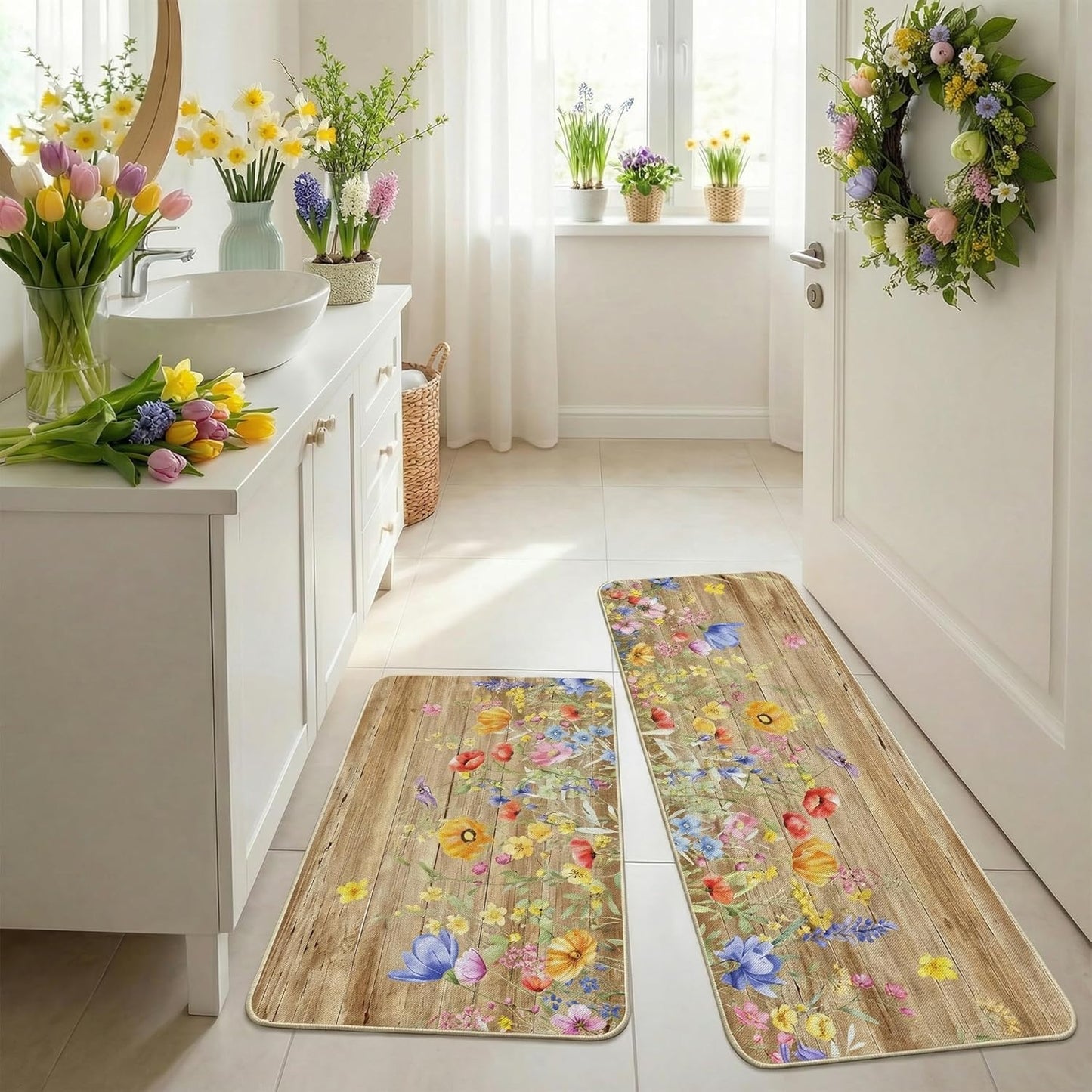 2 Alfombras cocina florales rústicas 17x27pulg
