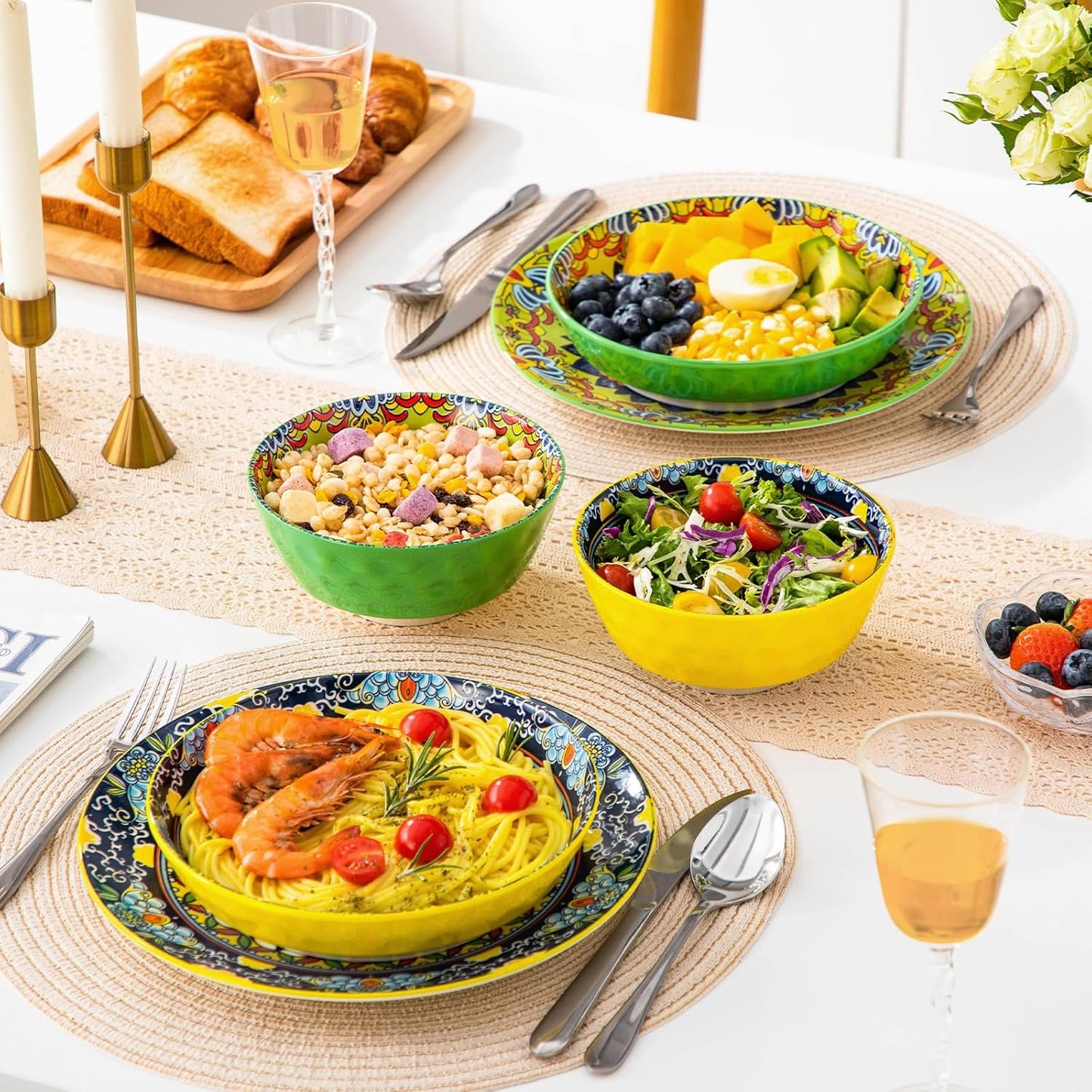 Set 6 Cuencos Porcelana Bohemios 32oz Para Cereales