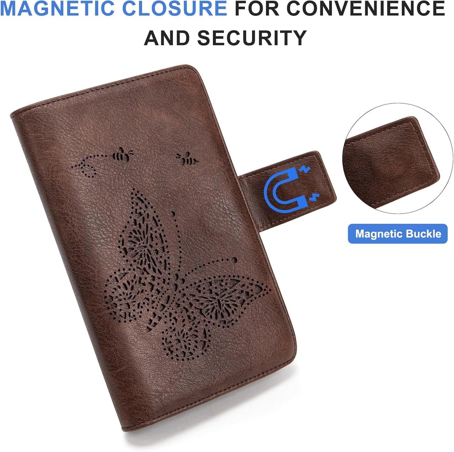 Libro de mesera con bolsillo de cremallera y cierre magnético de cuero
